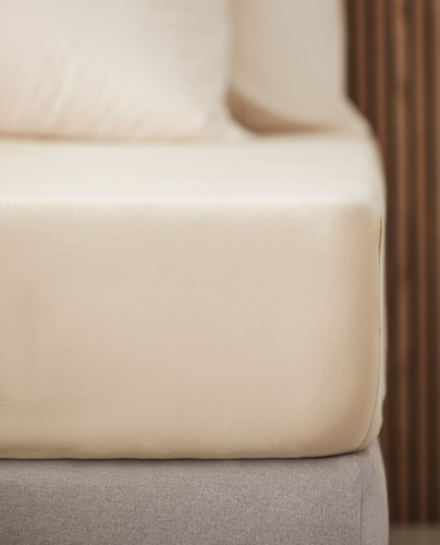 Drap Housse Sahara Beige Matte Coton Lavé
