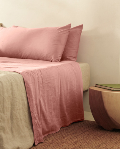 Flat Sheet Sahara Pink Mat Washed Cotton